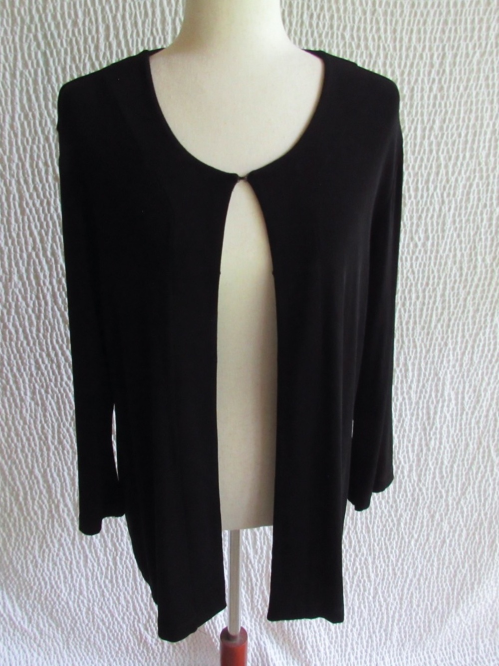 Vintage Chico's Travelers Black 3/4 Cardigan Lagenlook Sz L Hook Eye Close USA